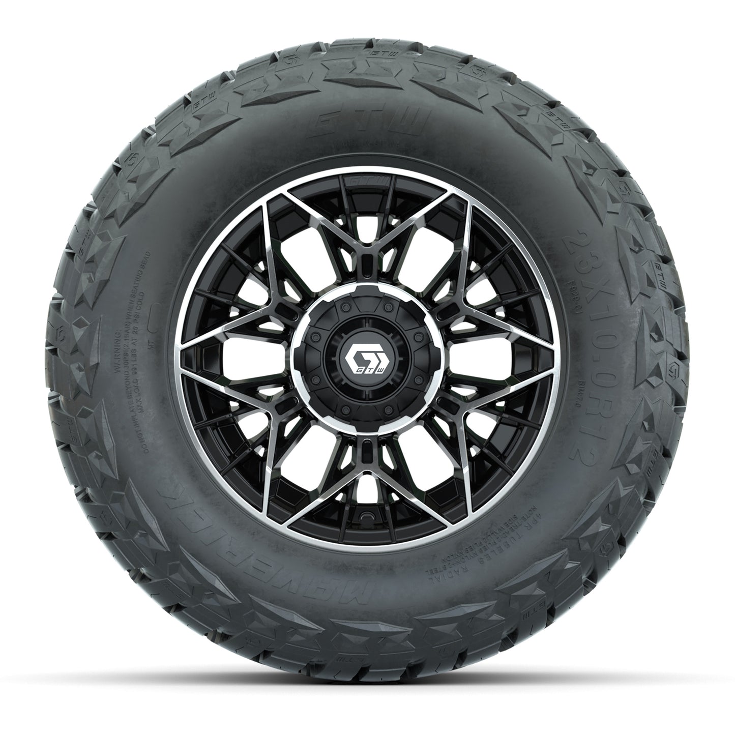 GTW® Stellar Black/Machined 12 in Wheels with 23x10-R12 Maverick All-Terrain Tires – Full Set