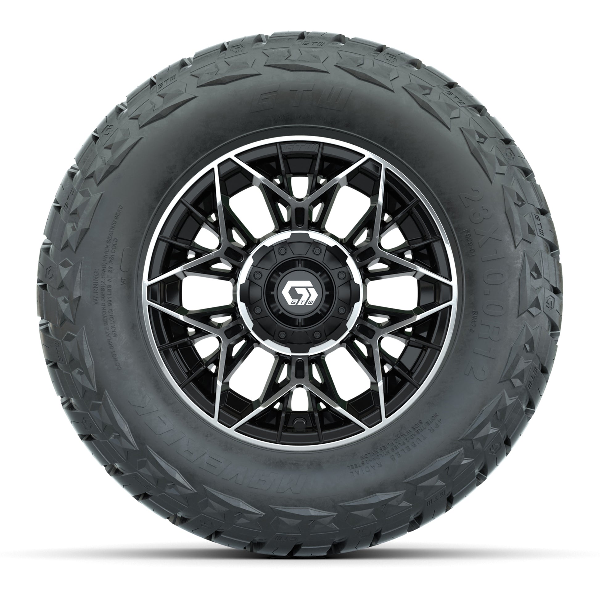 GTW® Stellar Black/Machined 12 in Wheels with 23x10-R12 Maverick All-Terrain Tires – Full Set