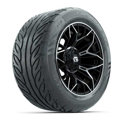 GTW® Stellar Black/Machined 14 in Wheels with 255/45-R14 Fusion GTR Steel Belt Radial Street Tires – Full Set
