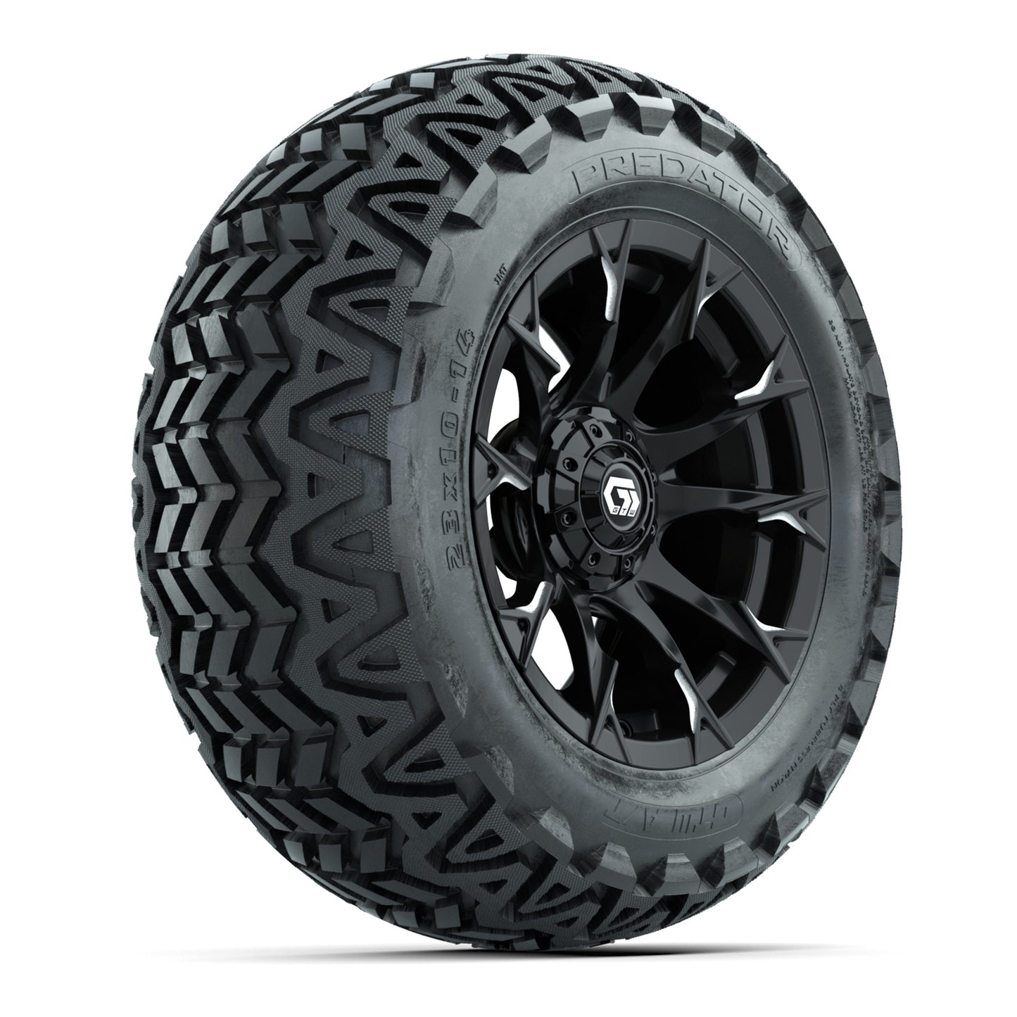 GTW® Diablo Gloss Black/Machined 14 in Wheels with 23x10-14 Predator All-Terrain Tires – Full Set