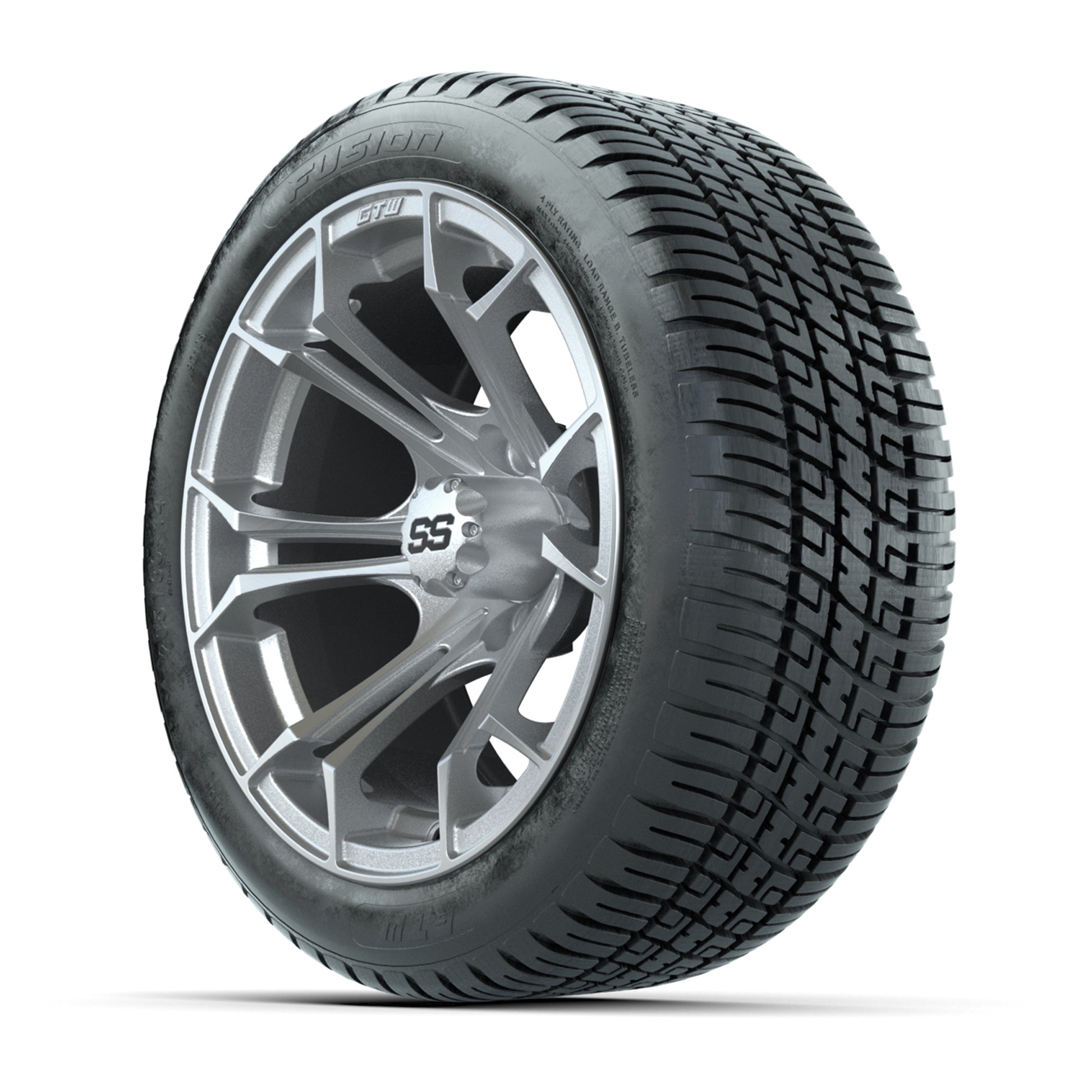 GTW® Spyder Silver Brush 14 in Wheels with 205/30-R14 Fusion Street Tires – Full Set