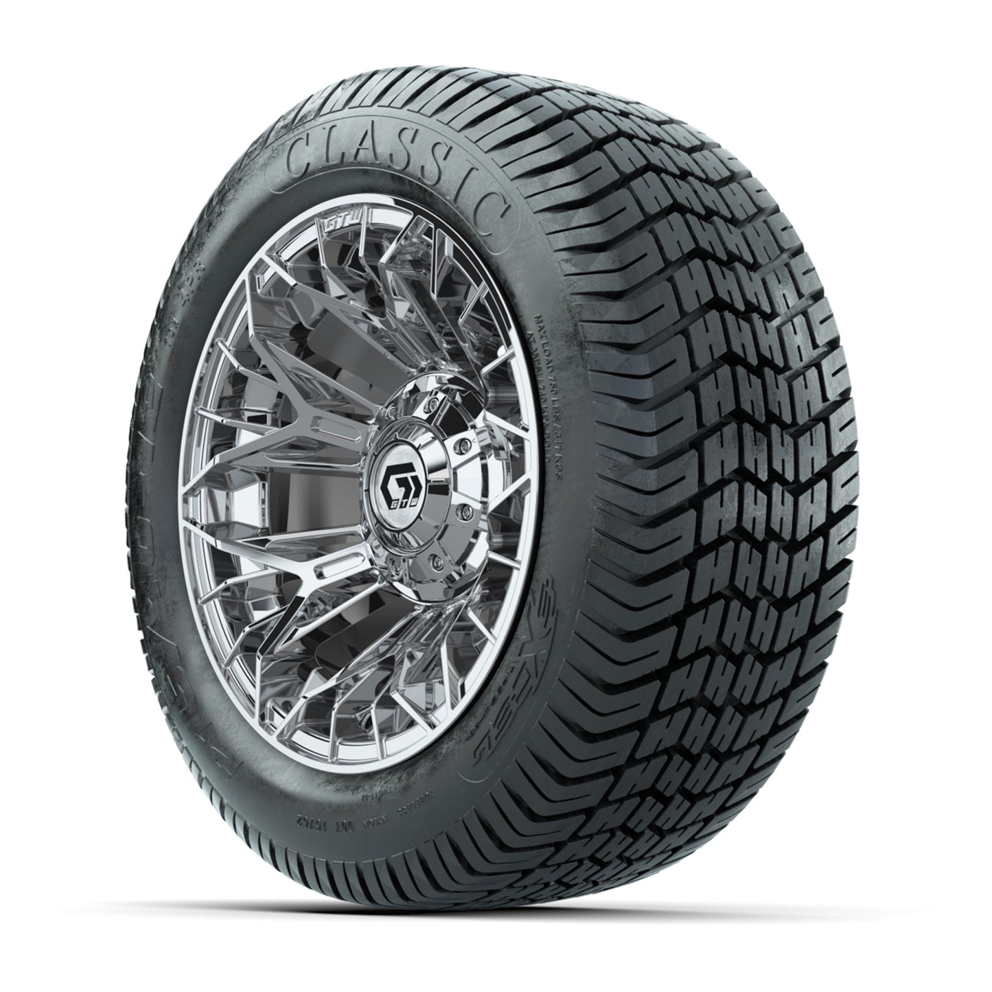 GTW® Stellar Chrome 12 in Wheels with 215/40-12 Excel Classic Street Tires – Full Set