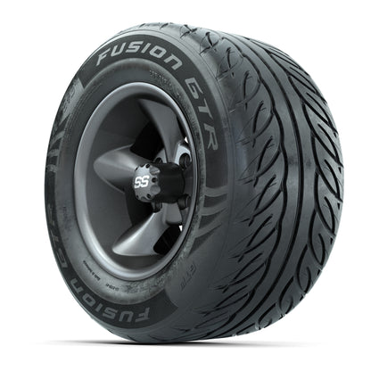 GTW® Godfather Matte Gray 12 in Wheels with 255/55-R12 Fusion GTR Steel Belt Radial Street Tires – Full Set