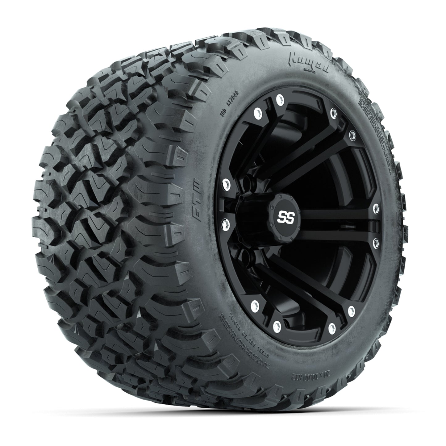 GTW® Specter Matte Black 12 in Wheels with 20X10-12 Nomad Steel Belt Radial All-Terrain Tires – Full Set