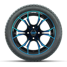 GTW® Spyder Black/Blue 14 in Wheels with 205/30-R14 Fusion Street Tires – Full Set