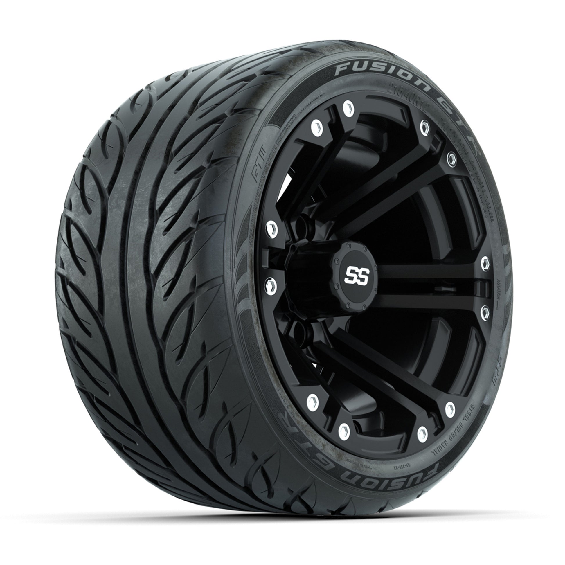 GTW® Specter Matte Black 12 in Wheels with 215/40-R12 Fusion GTR Steel Belt Radial Street Tires – Full Set