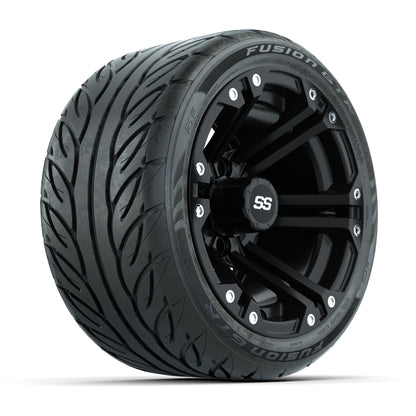 GTW® Specter Matte Black 12 in Wheels with 215/40-R12 Fusion GTR Steel Belt Radial Street Tires – Full Set