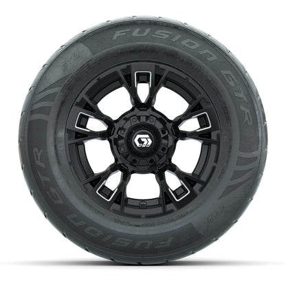 GTW® Vandal Matte Black/Machined 12 in Wheels with 255/55-R12 Fusion GTR Steel Belt Radial Street Tires – Full Set