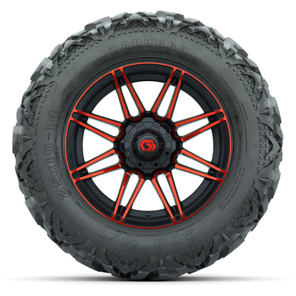 GTW Stealth Red/Machined 14 in Wheels with 25x10-14 Barrage Mud Tires – Full Set