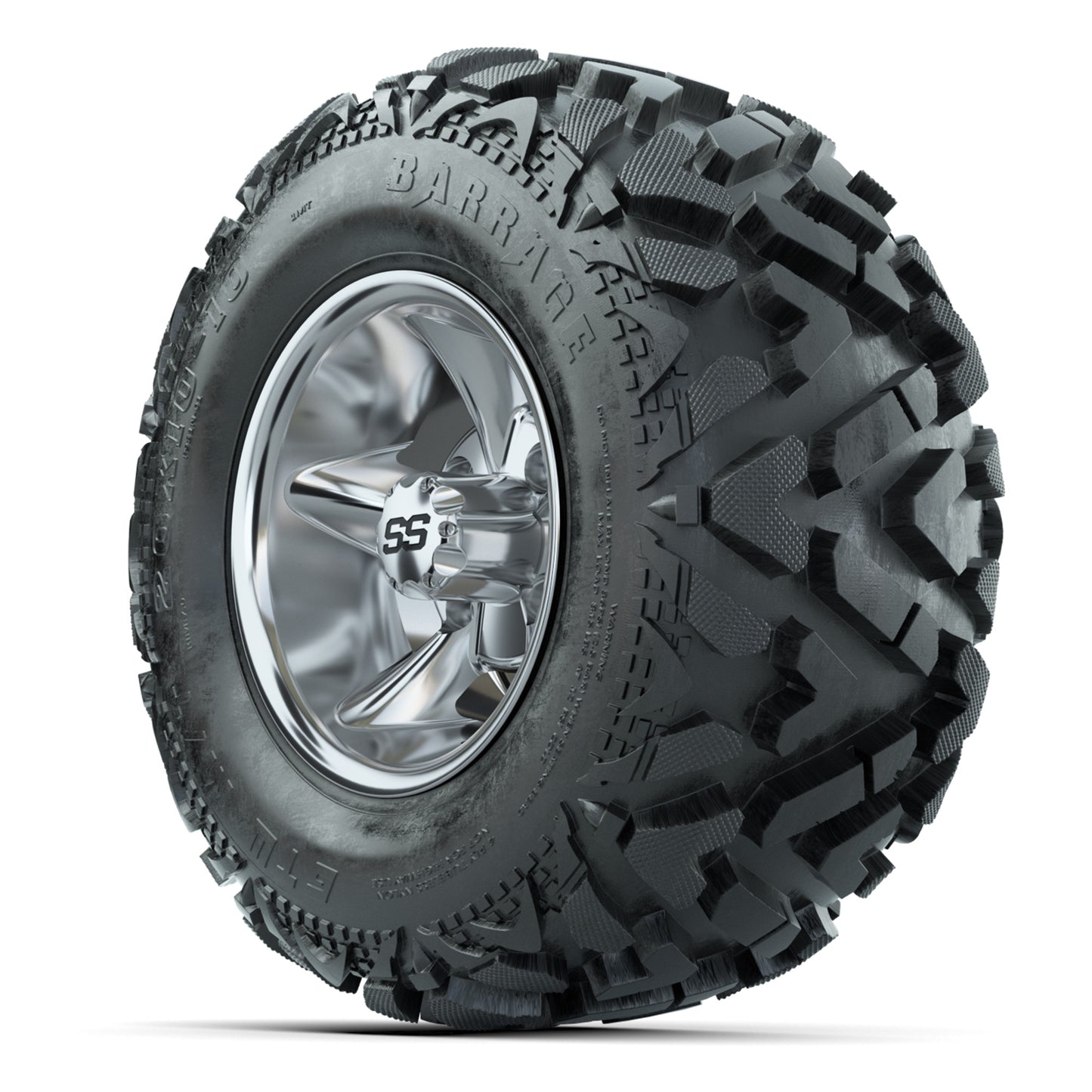 GTW Godfather Chrome 10 in Wheels with 20x10-10 Barrage Mud Tires – Full Set