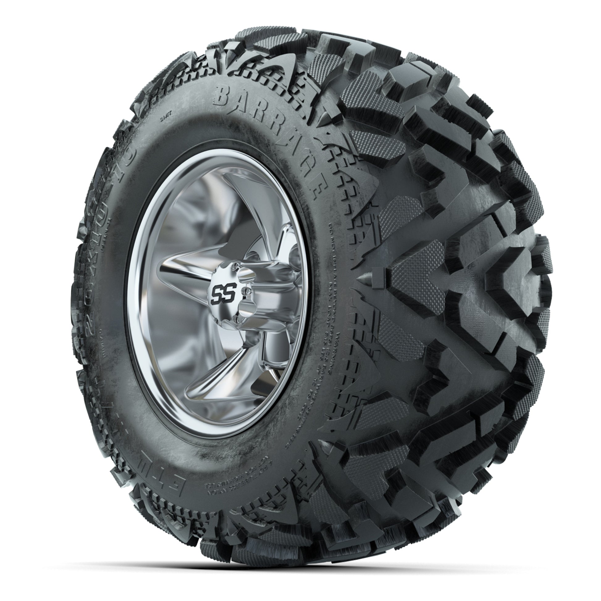 GTW Godfather Chrome 10 in Wheels with 20x10-10 Barrage Mud Tires – Full Set