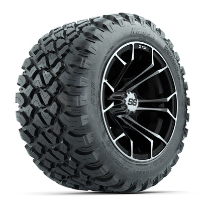 GTW® Spyder Black/Machined 12 in Wheels with 22X11-R12 Nomad Steel Belt Radial All-Terrain Tires – Full Set