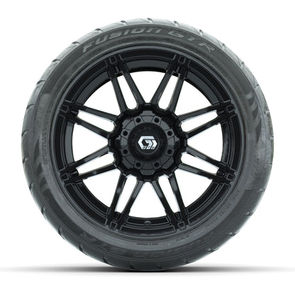 GTW® Stealth Gloss Black 14 in Wheels with 225/40-R14 Fusion GTR Steel Belt Radial Street Tires – Full Set