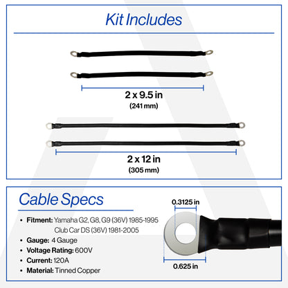 Yamaha G14 & G16 4-Gauge Battery Cable Set (Years 1995-2002)