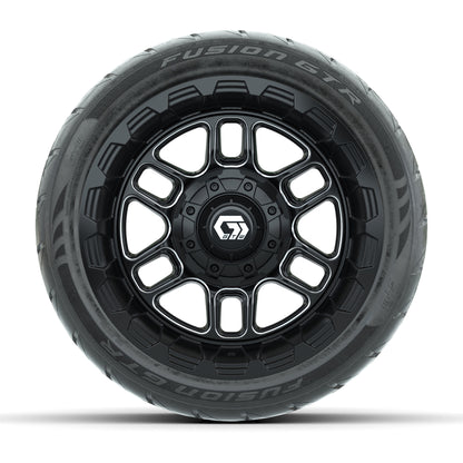 GTW® Titan Black/Machined 12 in Wheels with 215/40-R12 Fusion GTR Steel Belt Radial Street Tires – Full Set