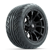 GTW® Diablo Gloss Black/Machined 14 in Wheels with 225/40-R14 Fusion GTR Steel Belt Radial Street Tires – Full Set