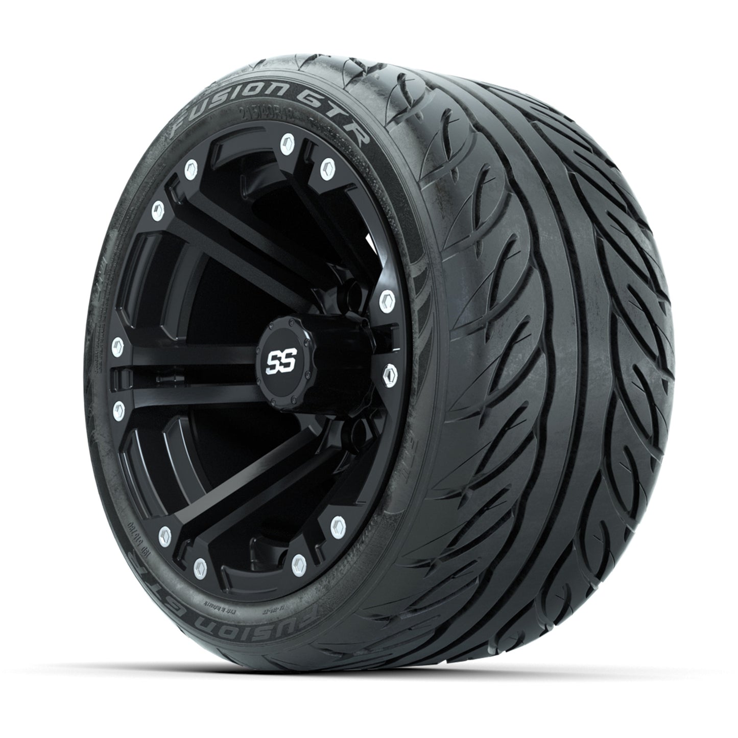 GTW® Specter Matte Black 12 in Wheels with 215/40-R12 Fusion GTR Steel Belt Radial Street Tires – Full Set