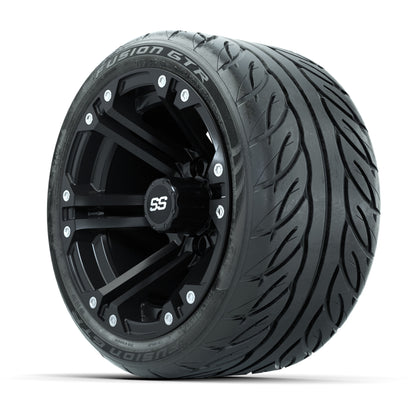 GTW® Specter Matte Black 12 in Wheels with 215/40-R12 Fusion GTR Steel Belt Radial Street Tires – Full Set