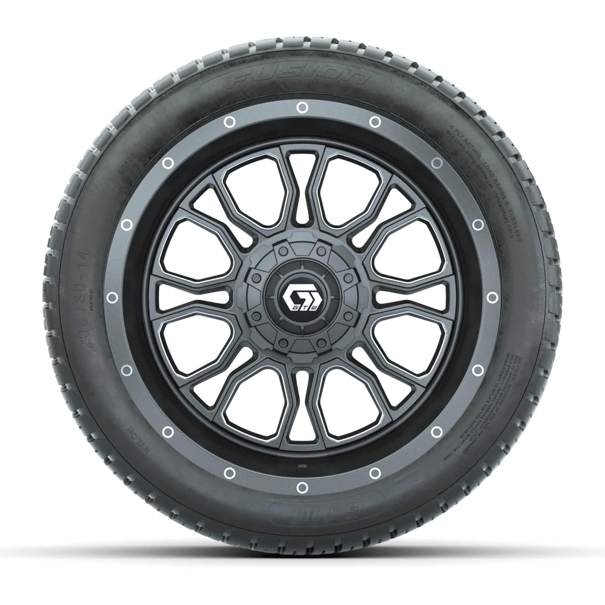GTW® Volt Gunmetal 14 in Wheels with 205/30-R14 Fusion Street Tires – Full Set