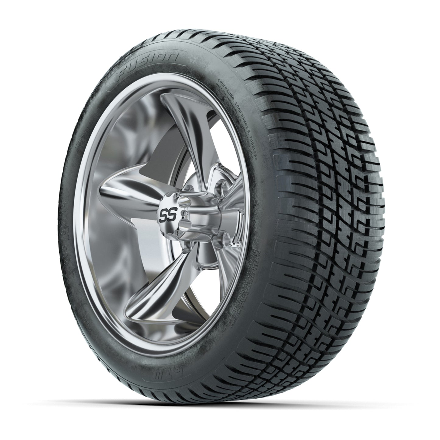 GTW® Godfather Chrome 14 in Wheels with 205/30-R14 Fusion Street Tires – Full Set