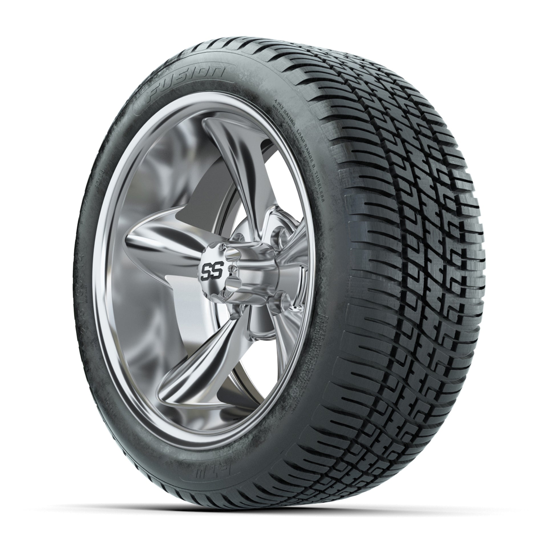 GTW® Godfather Chrome 14 in Wheels with 205/30-R14 Fusion Street Tires – Full Set