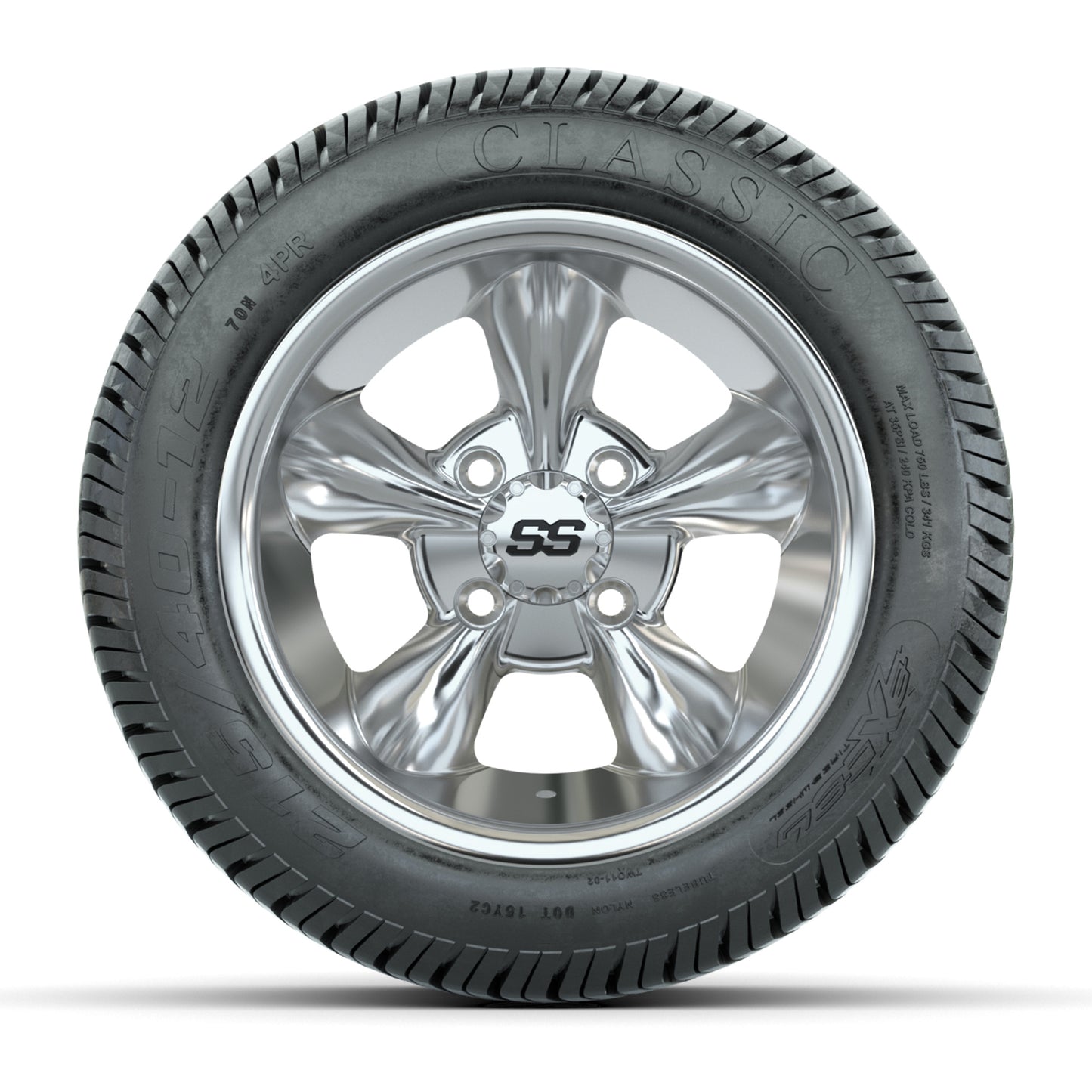 GTW® Godfather Chrome 12 in Wheels with 215/40-12 Excel Classic Street Tires – Full Set