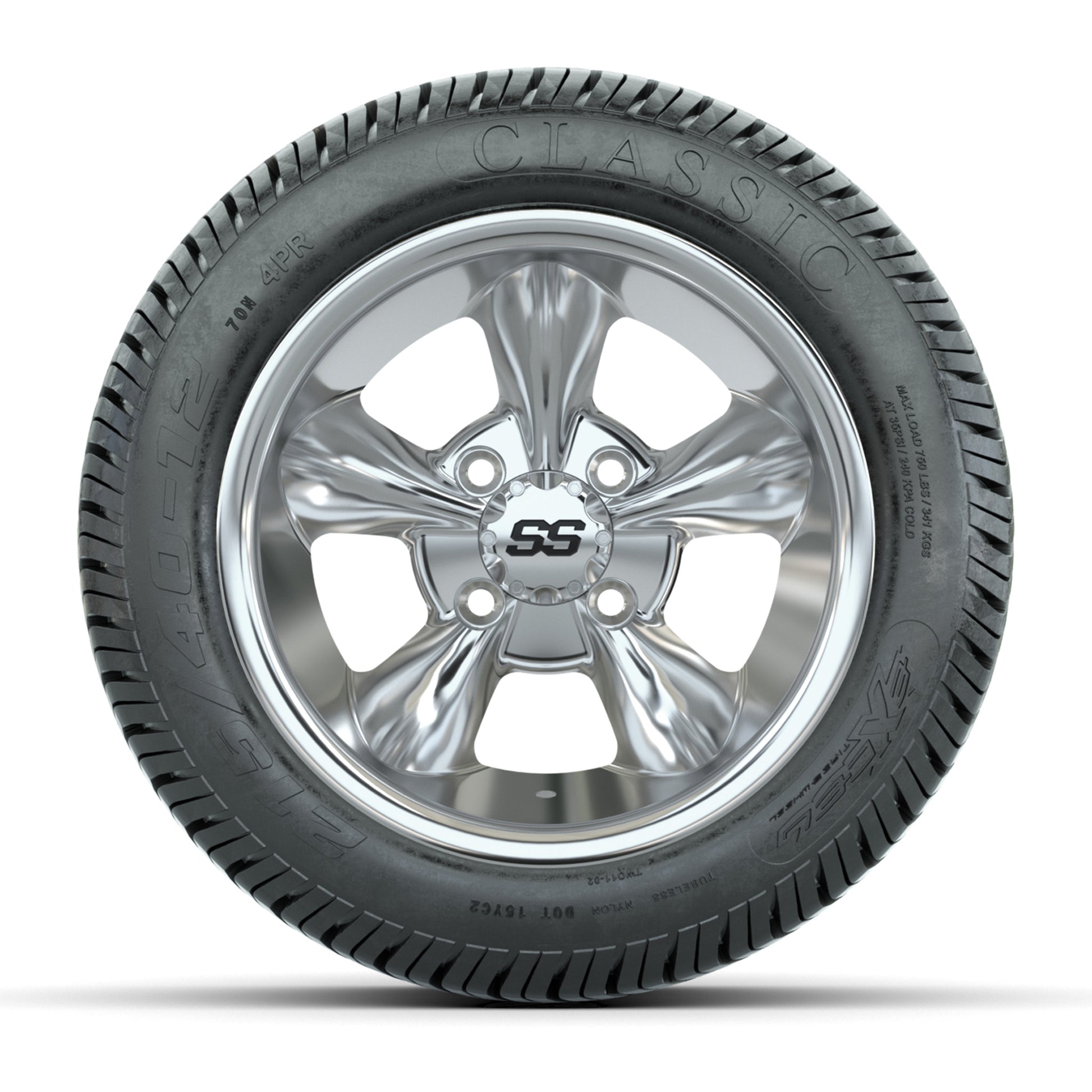 GTW® Godfather Chrome 12 in Wheels with 215/40-12 Excel Classic Street Tires – Full Set