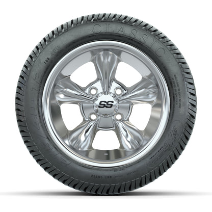 GTW® Godfather Chrome 12 in Wheels with 215/40-12 Excel Classic Street Tires – Full Set