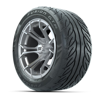 GTW® Spyder Silver Brush 14 in Wheels with 255/45-R14 Fusion GTR Steel Belt Radial Street Tires – Full Set