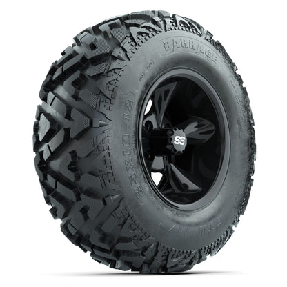 GTW® Godfather Black 12 in Wheels with 25X10-12 Barrage Mud Tires – Full Set