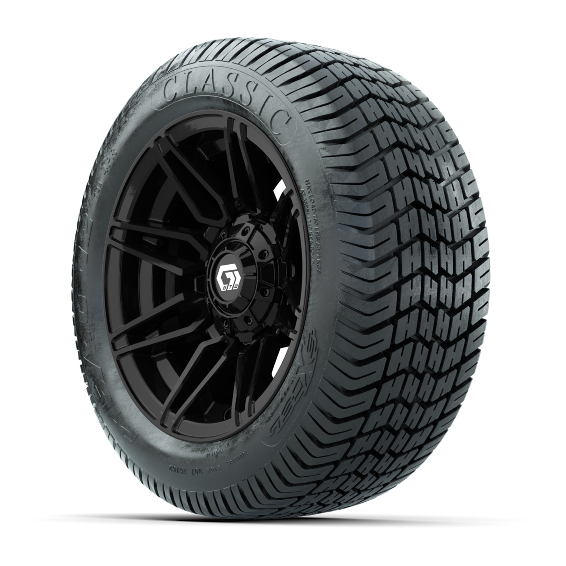 GTW® Stealth Gloss Black 12 in Wheels with 215/40-12 Excel Classic Street Tires – Full Set