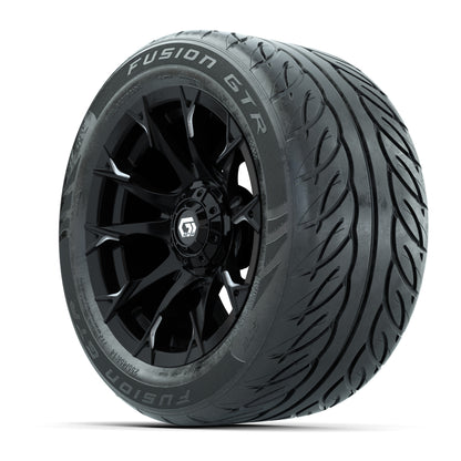GTW® Diablo Gloss Black/Machined 14 in Wheels with 255/45-R14 Fusion GTR Steel Belt Radial Street Tires – Full Set