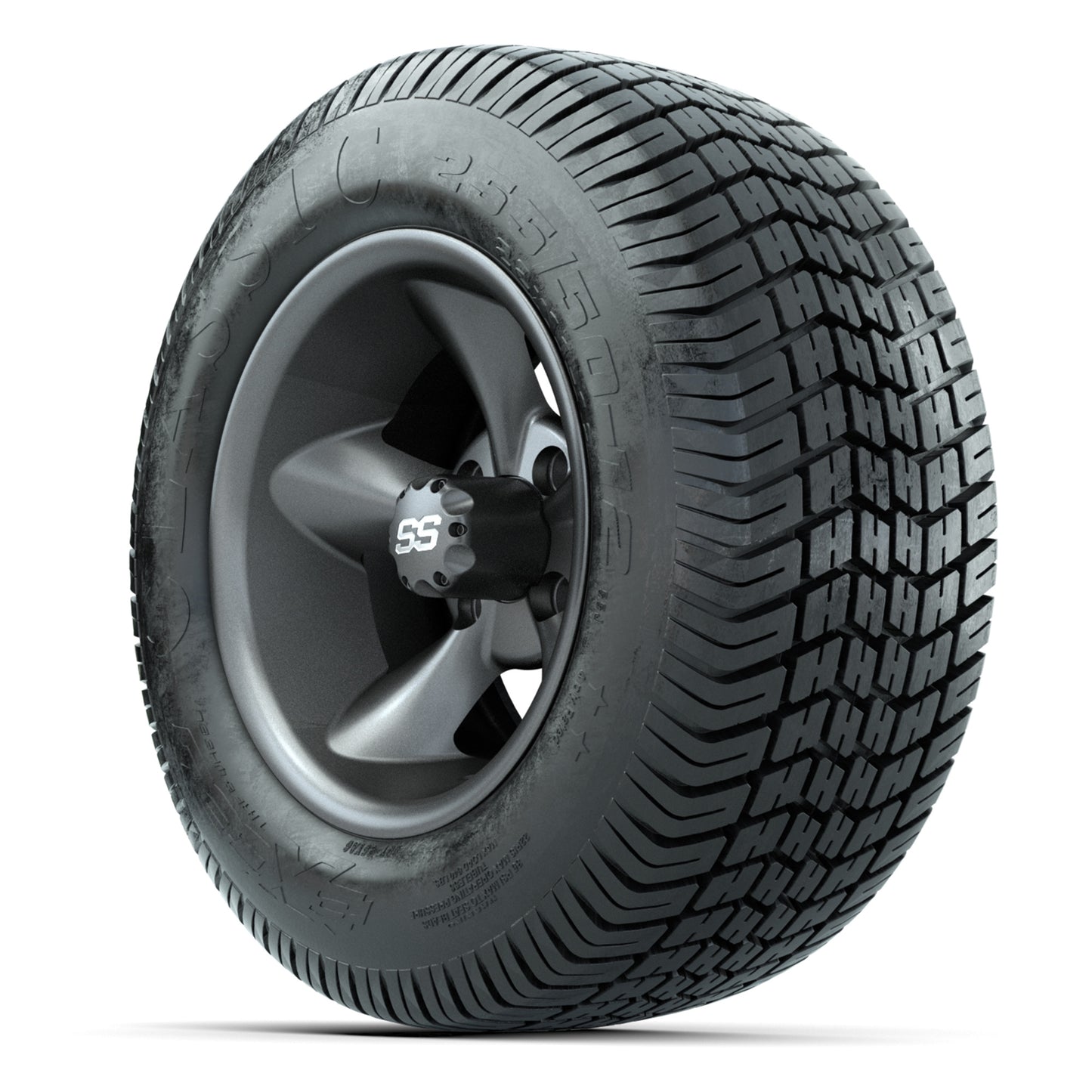 GTW® Godfather Matte Gray 12 in Wheels with 255/50-12 Excel Classic Street Tires – Full Set