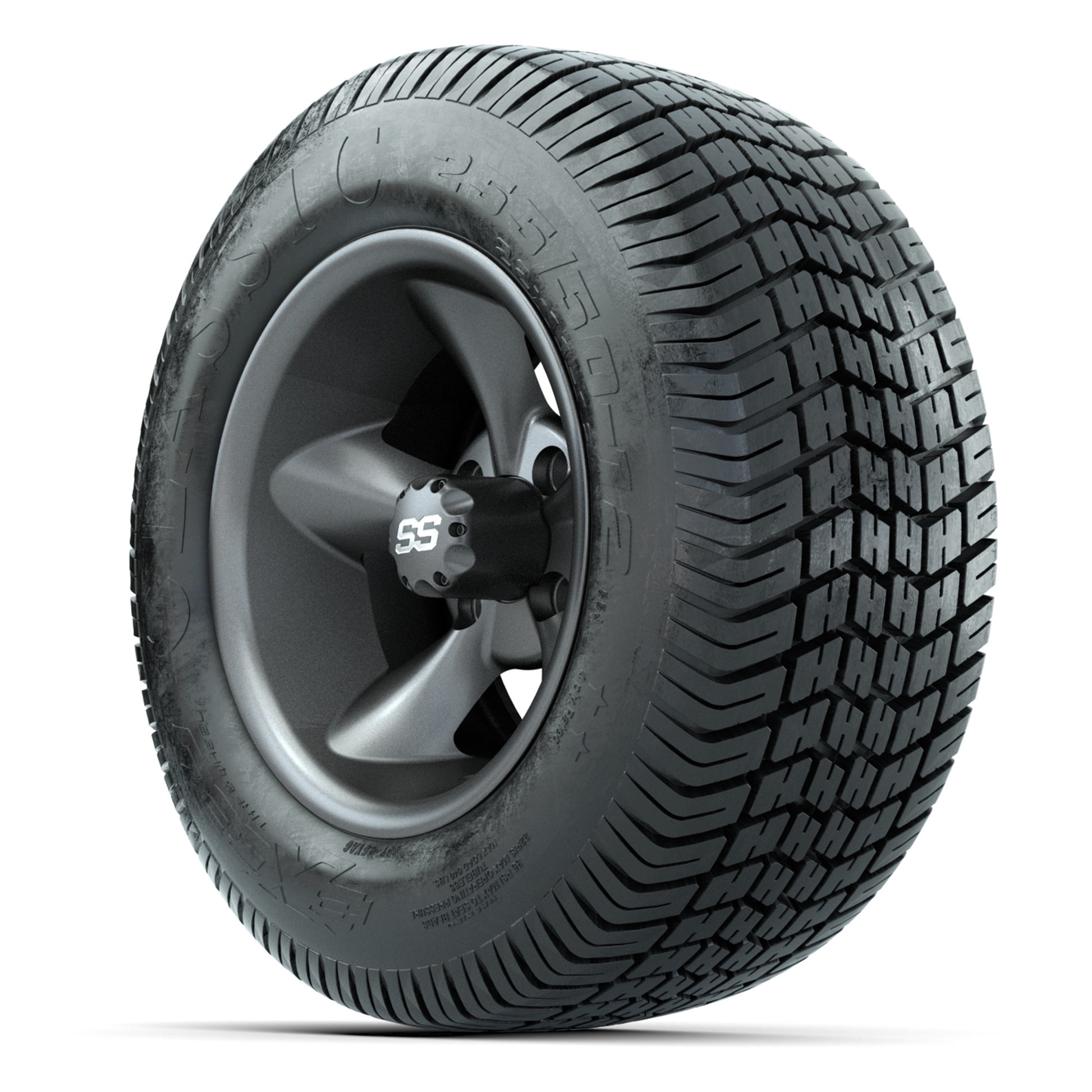 GTW® Godfather Matte Gray 12 in Wheels with 255/50-12 Excel Classic Street Tires – Full Set
