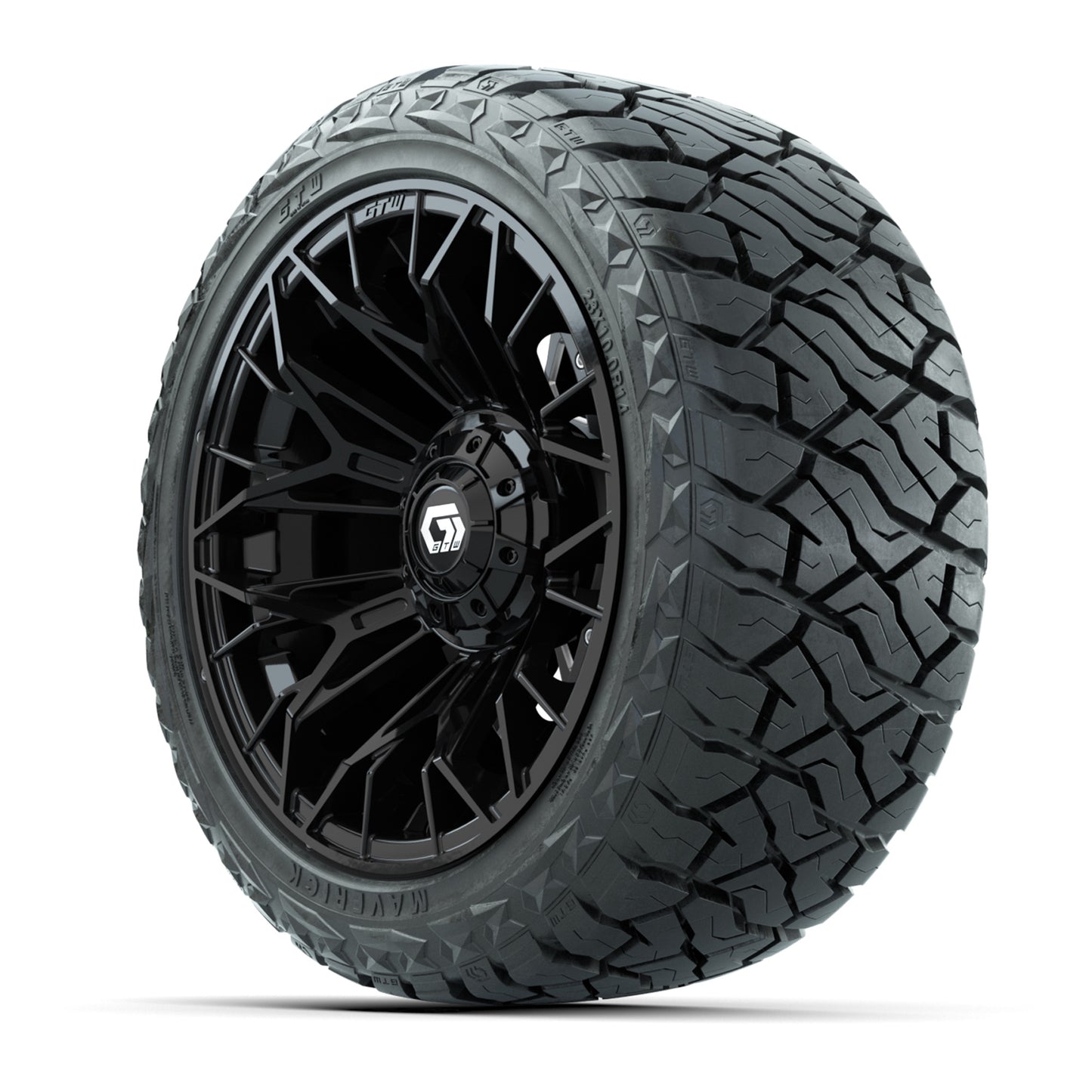 GTW Stellar Matte Black 14 in Wheels with 23x10.00-R14 Maverick All-Terrain Tires – Full Set