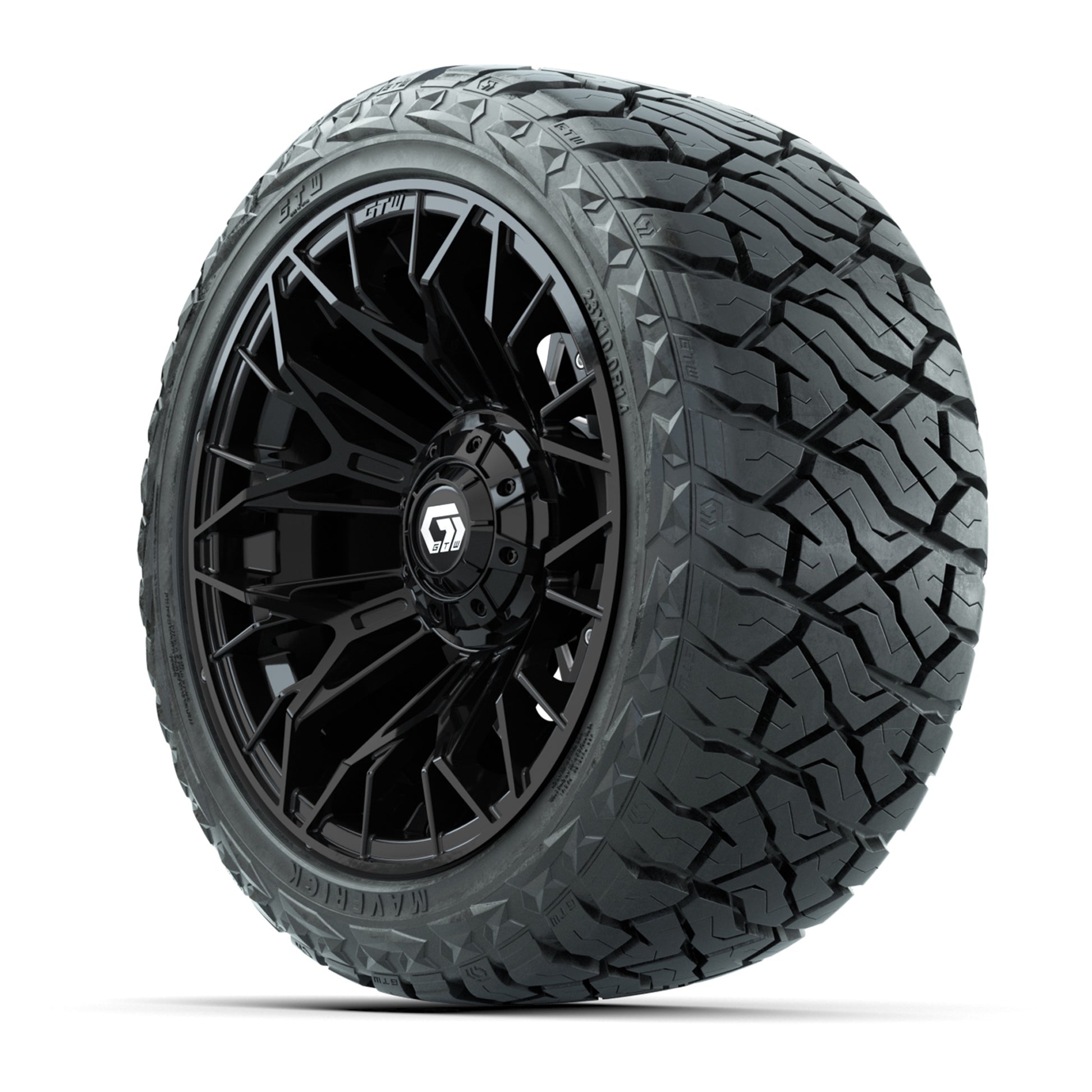 GTW Stellar Matte Black 14 in Wheels with 23x10.00-R14 Maverick All-Terrain Tires – Full Set