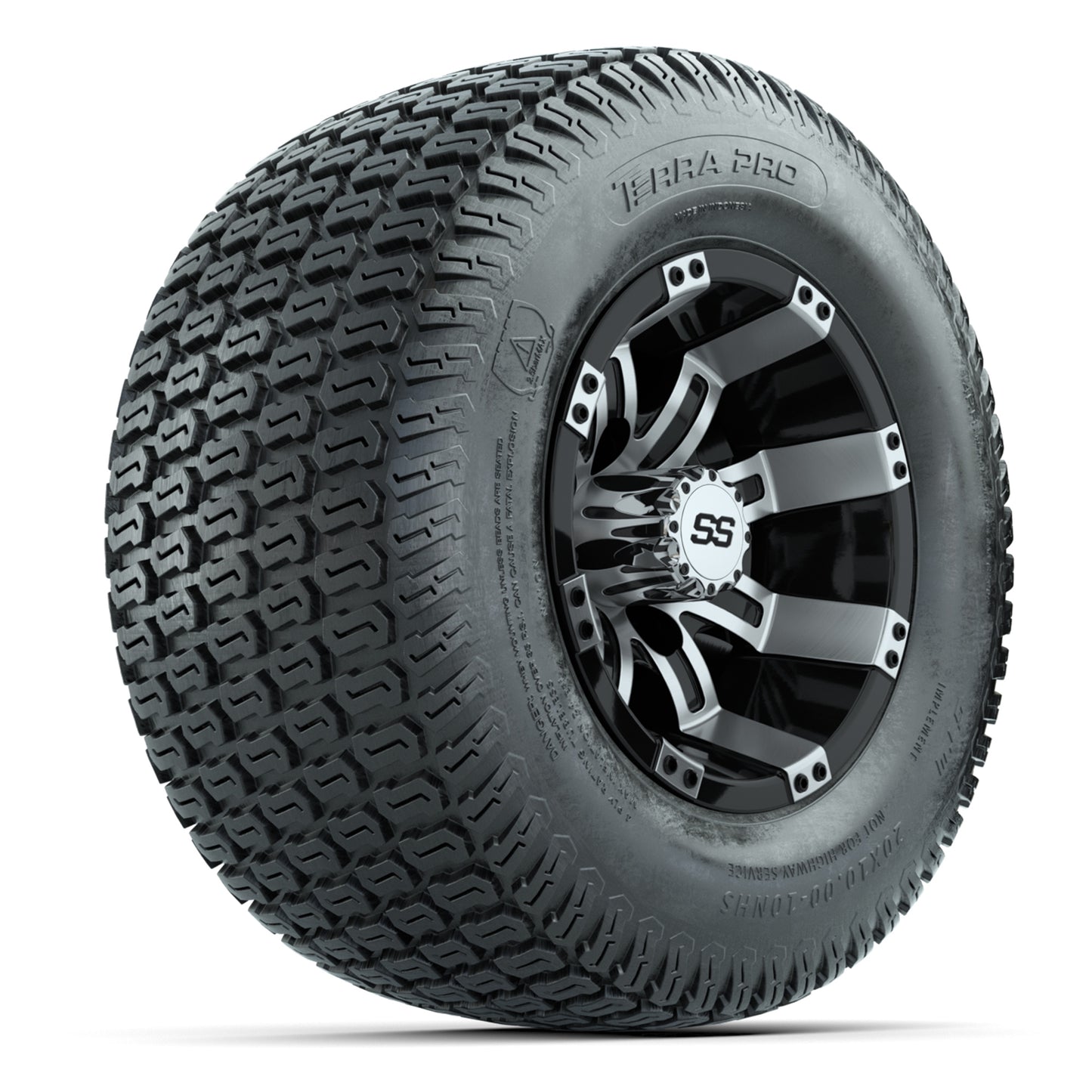 GTW Tempest Black/Machined 10 in Wheels with 20x10-10 S-Pattern Terra Pro Street Tires – Full Set