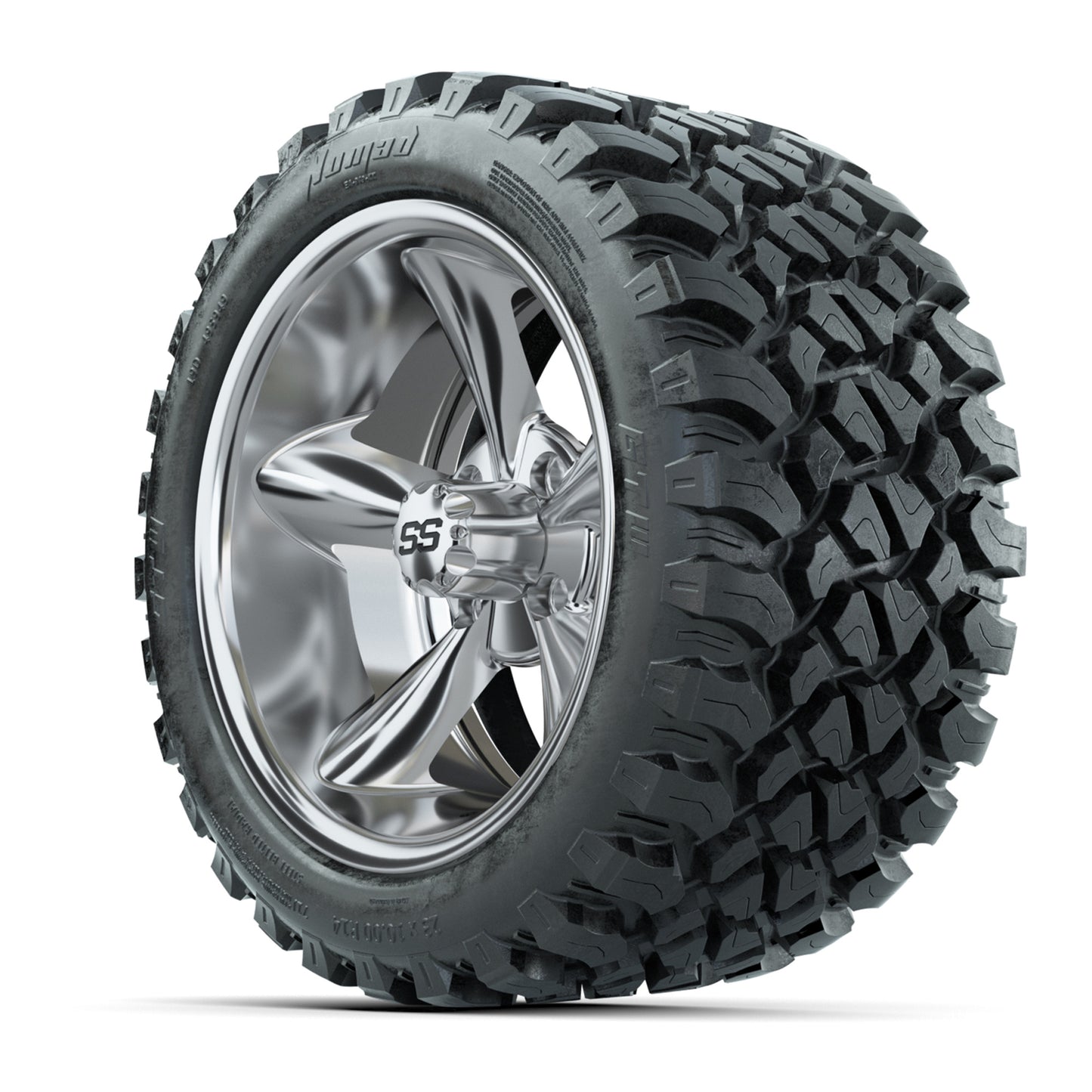 GTW® Godfather Chrome 14 in Wheels with 23X10-R14 Nomad Steel Belt Radial All-Terrain Tires – Full Set