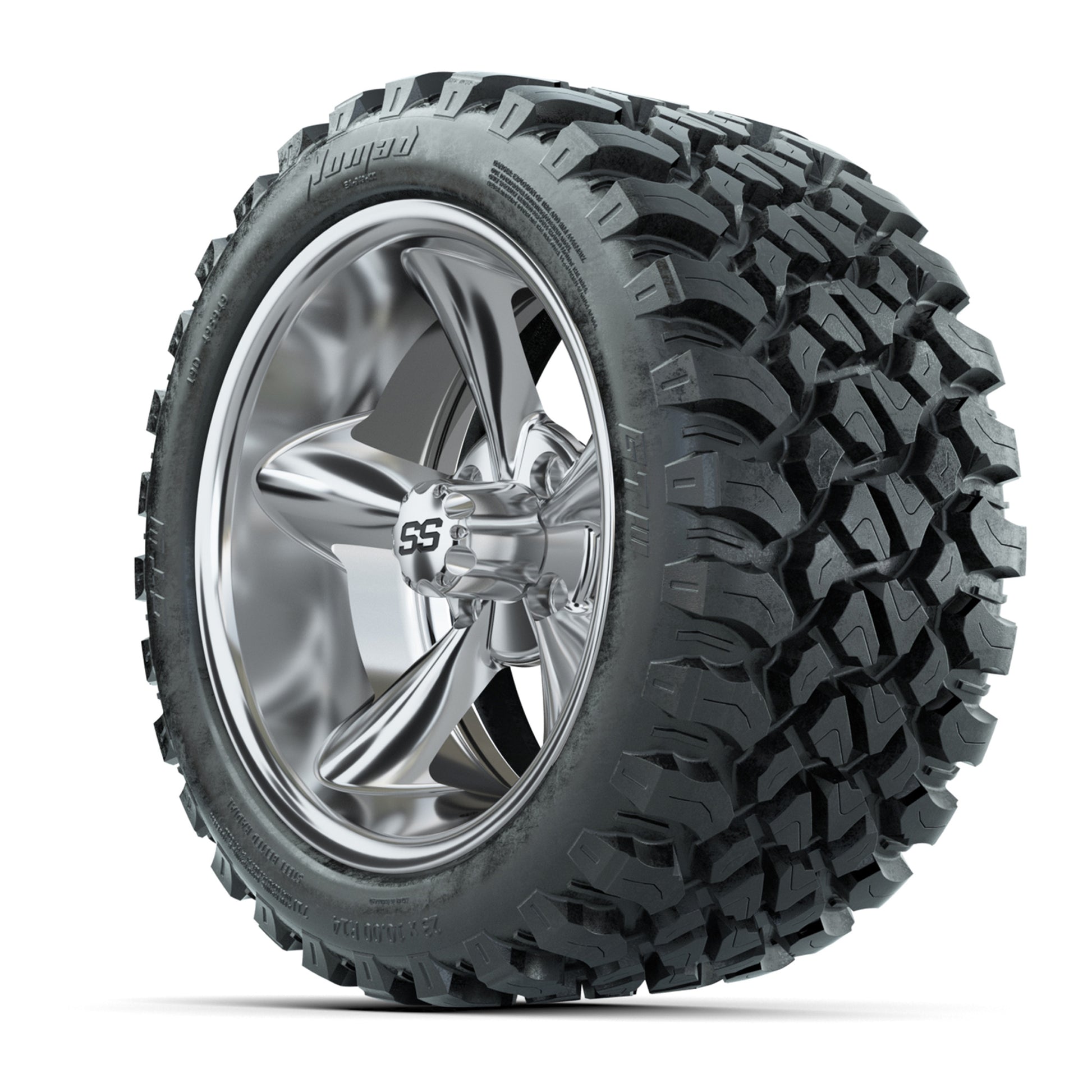 GTW® Godfather Chrome 14 in Wheels with 23X10-R14 Nomad Steel Belt Radial All-Terrain Tires – Full Set