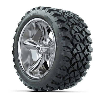 GTW® Godfather Chrome 14 in Wheels with 23X10-R14 Nomad Steel Belt Radial All-Terrain Tires – Full Set