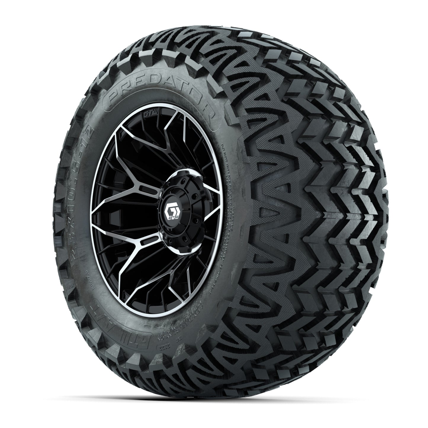 Set of (4) 12 in GTW® Stellar Machined & Black Wheels with 23x10.5-12 Predator All-Terrain Tires