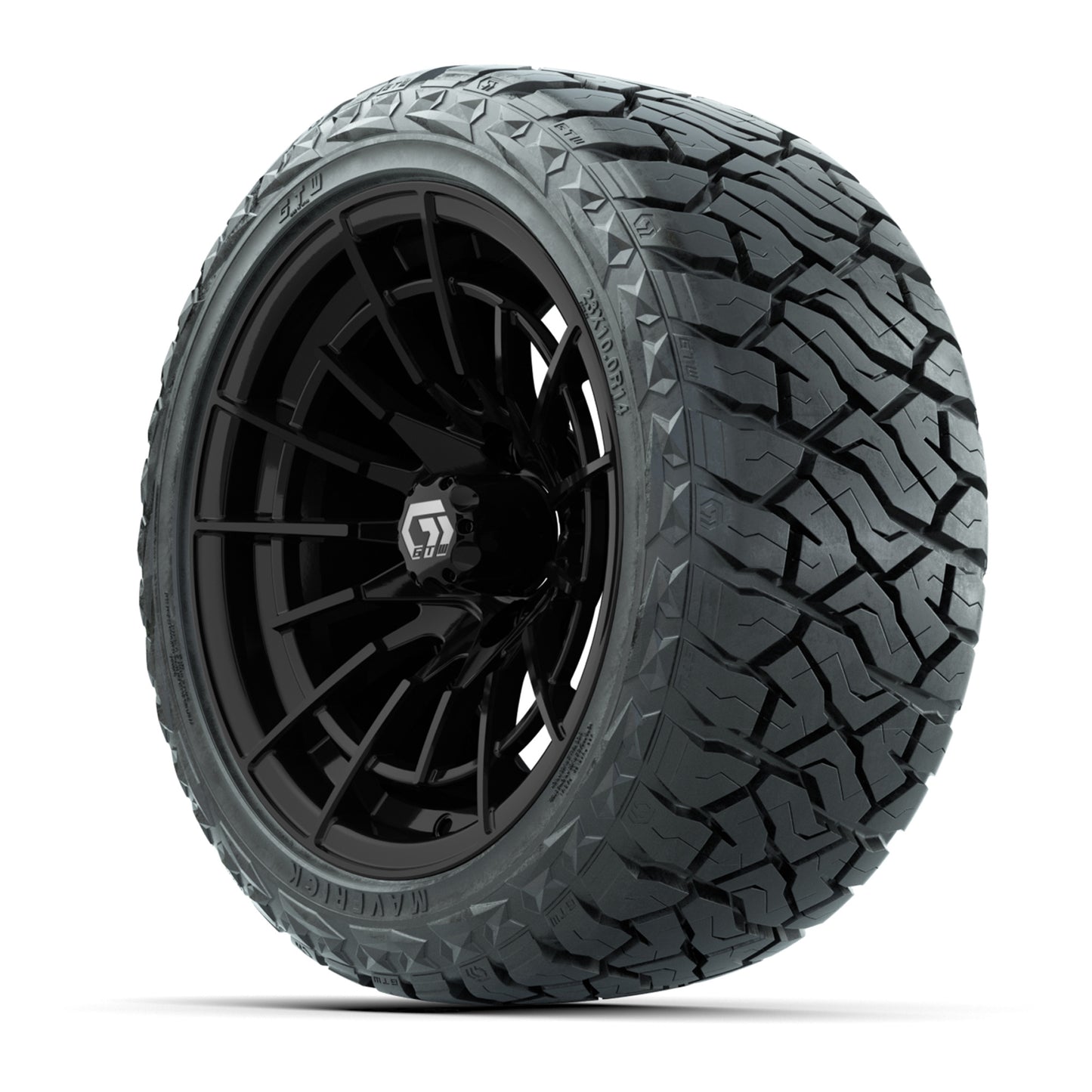 GTW Boost Gloss Black 14 in Wheels with 23x10.00-R14 Maverick All-Terrain Tires – Full Set