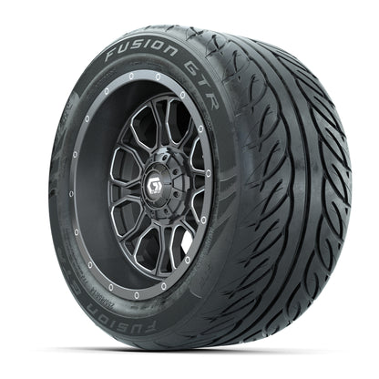 GTW® Volt Gunmetal 14 in Wheels with 255/45-R14 Fusion GTR Steel Belt Radial Street Tires – Full Set