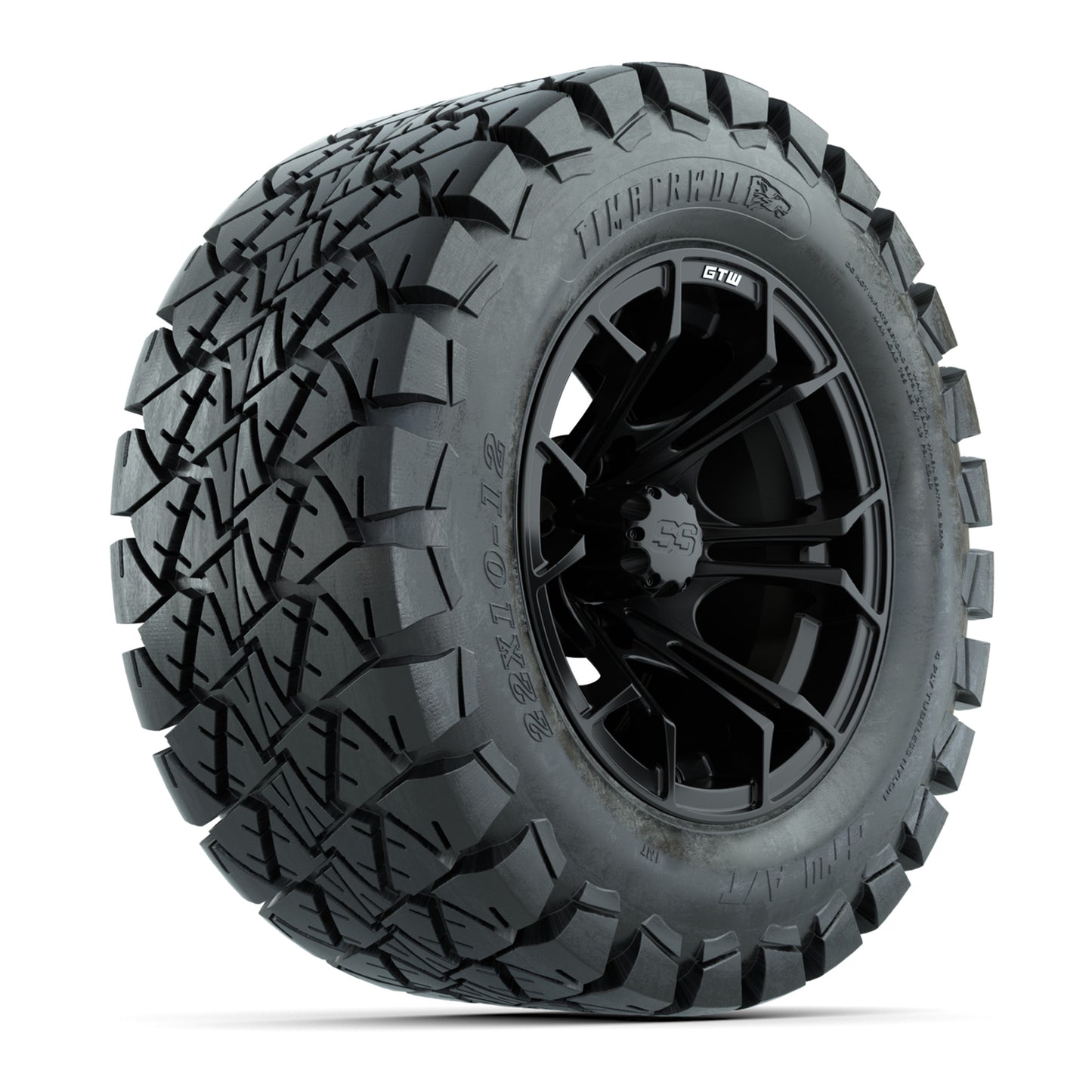 GTW Spyder Black and Machined Wheels with 22in Timberwolf Mud Tires - 12 Inch