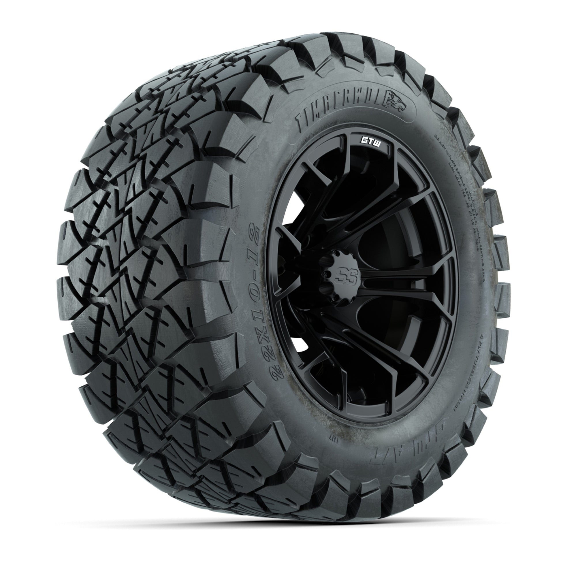 GTW Spyder Black and Machined Wheels with 22in Timberwolf Mud Tires - 12 Inch