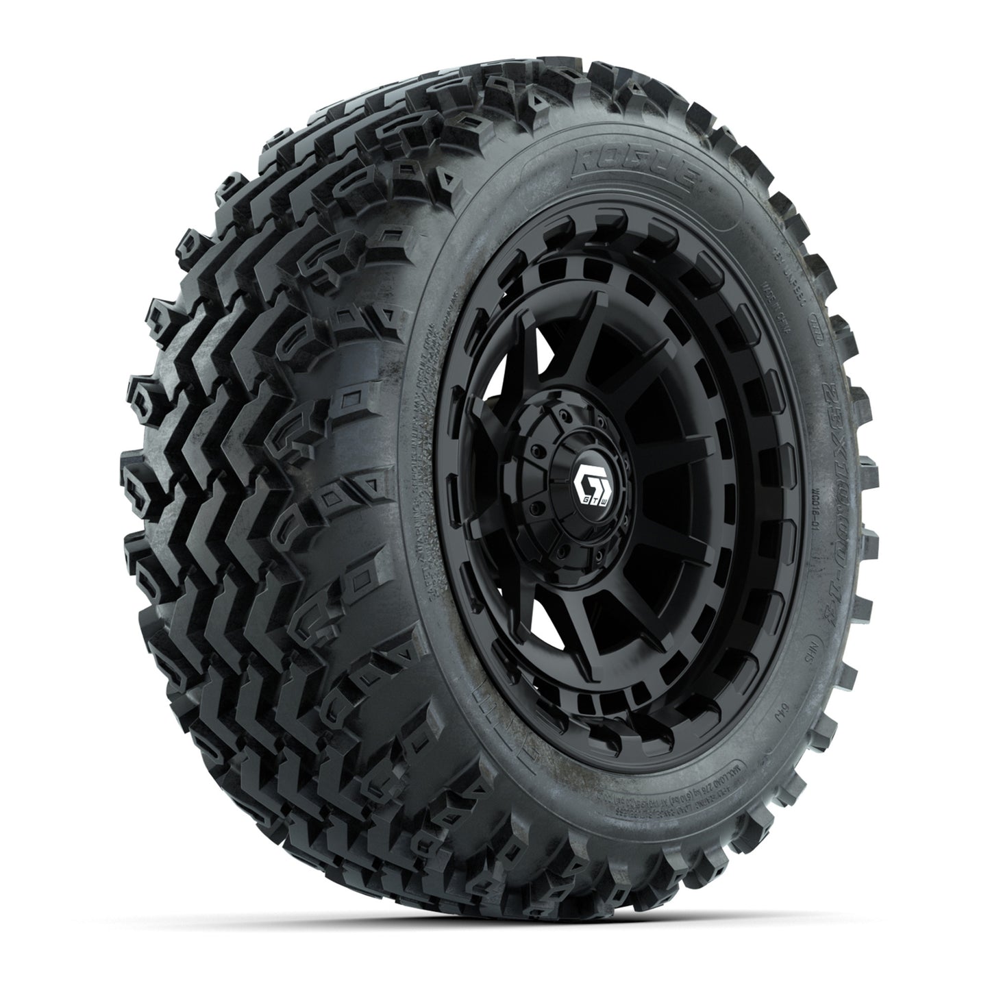 GTW® Barricade Black 14 in Wheels with 23X10-14 Rogue All-Terrain Tires – Full Set