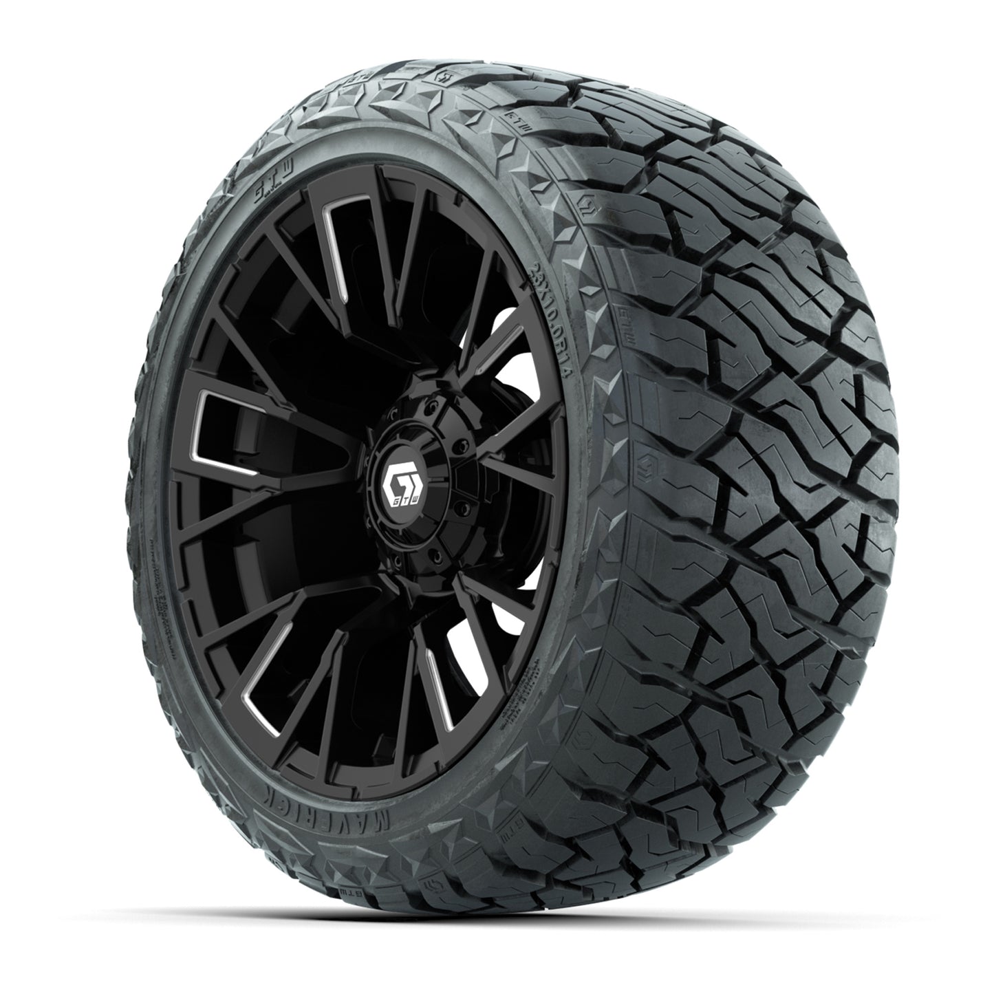 GTW Vandal Matte Black/Machined 14 in Wheels with 23x10.00-R14 Maverick All-Terrain Tires – Full Set