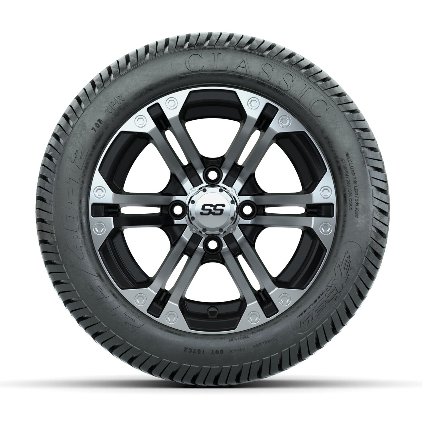12” GTW Specter Black and Machined Wheels with Excel Lo-Pro Street Tires – Set of 4