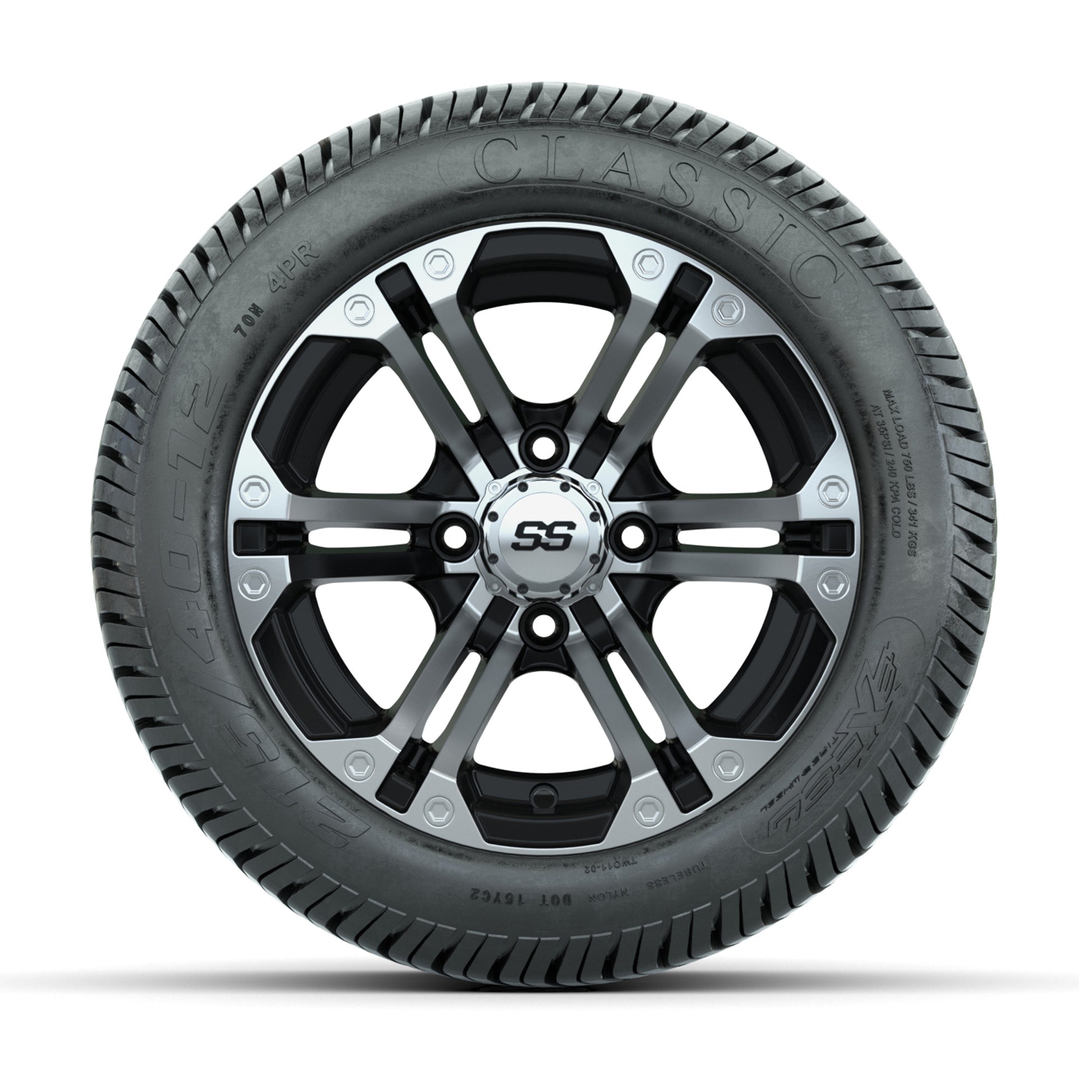 12” GTW Specter Black and Machined Wheels with Excel Lo-Pro Street Tires – Set of 4