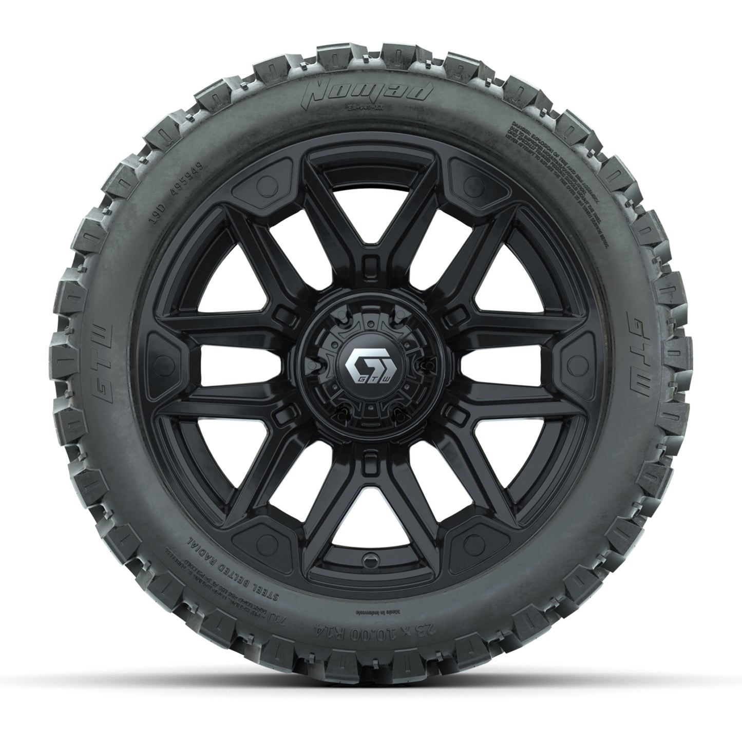 GTW® Graffiti Gloss Black 14 in Wheels with 23X10-R14 Nomad Steel Belt Radial All-Terrain Tires – Full Set